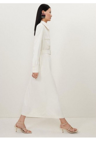 Tailored Crepe Pocket Detail Belted Midi Shirt Dress