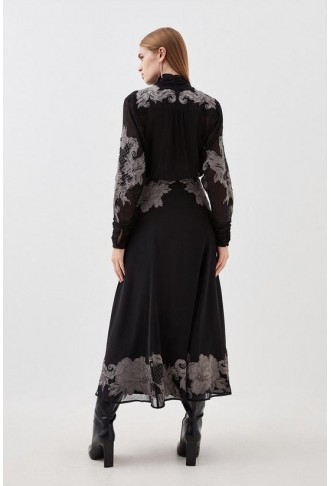 Velvet Applique Satin Woven Maxi Dress