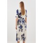 Petite Tailored Crepe Print Detail Pleated Forever Dress