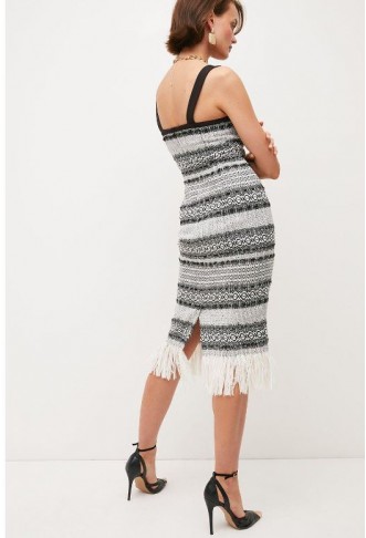 Mono Signature Italian Fringed Tweed Cami Midi Dress