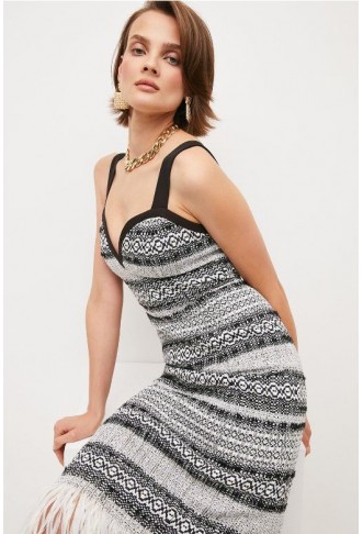 Mono Signature Italian Fringed Tweed Cami Midi Dress