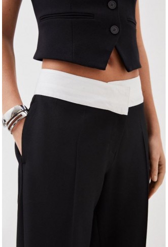 Tailored Compact Stretch Asymmetric Waistband Detail Pants