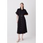 Black Soft Tailored Midi Short Sleeve Shirt Dress