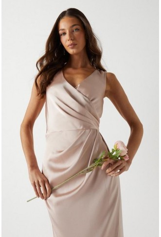 Ruched Waist Detail Satin Bridesmaids Dress