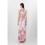 Abstract Floral Crystal Embellished Woven Split Maxi Dress