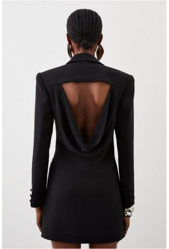 Tailored Satin Back Crepe Cowl Back Mini Blazer Dress