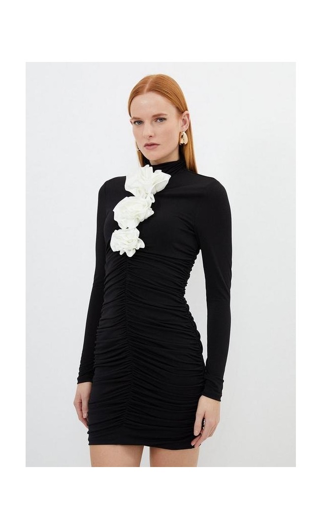 Contrast Jersey Rosette Mini Dress