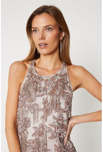 Cross Back Fringe Embellished Mini Dress