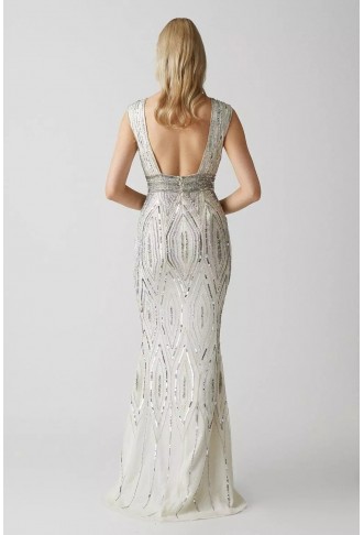 Art Deco Plunge Beaded Wedding Dress