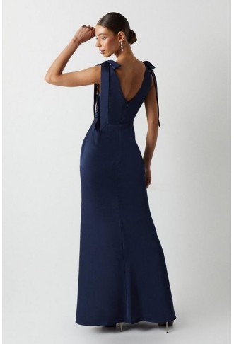 Satin Back Crepe Tie Shoulder Bridesmaids Dress