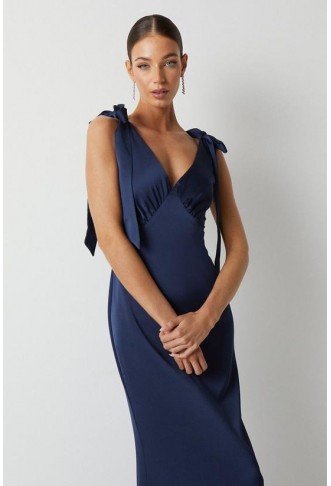 Satin Back Crepe Tie Shoulder Bridesmaids Dress