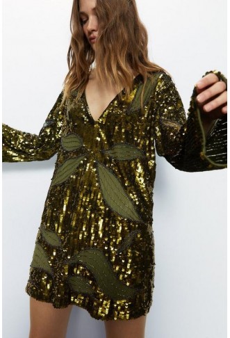 Sequin Cut Out Panel Mini Dress