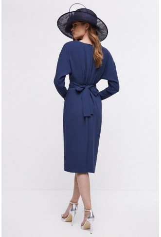 Midi Pencil Dress With Twist Front & Long Sleeve