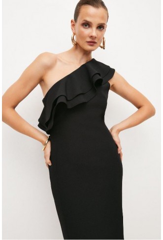 Structured Crepe Tailored One Shoulder Midi Dress