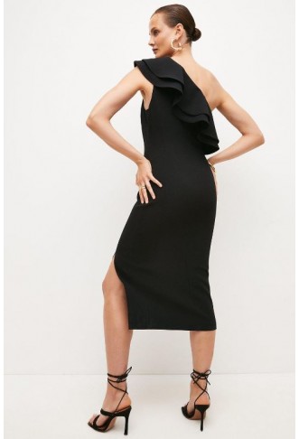 Structured Crepe Tailored One Shoulder Midi Dress