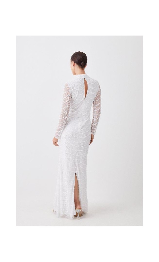 Ivory Petite Draped Crystal Embellished Maxi Dress