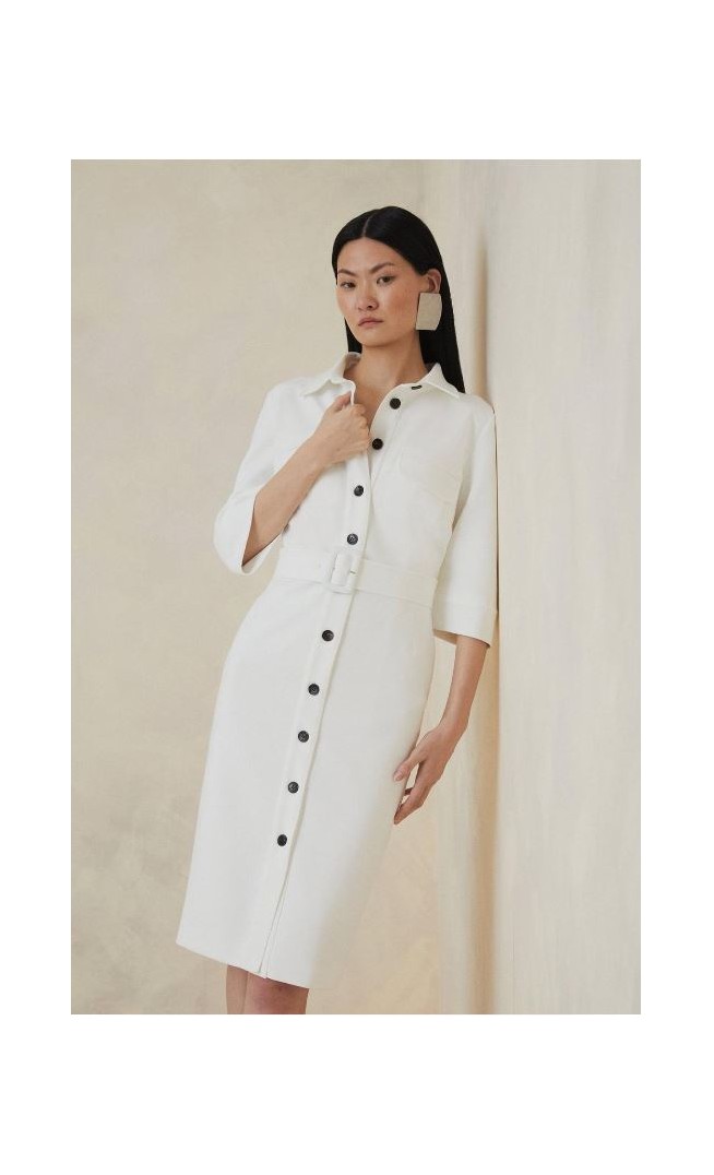 Ivory Petite The Founder Compact Stretch Belted Midi Dress