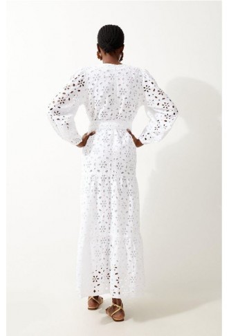 White Petite Cotton Broderie Woven Maxi Dress