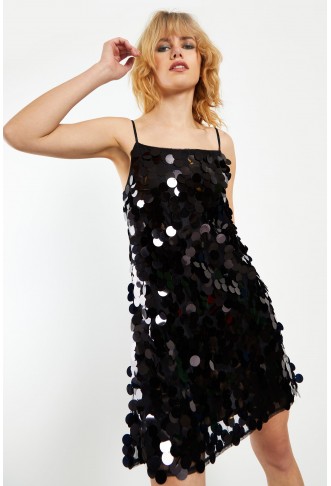 Glamorous Black Statement Sequin Strappy A-Line Mini Dress