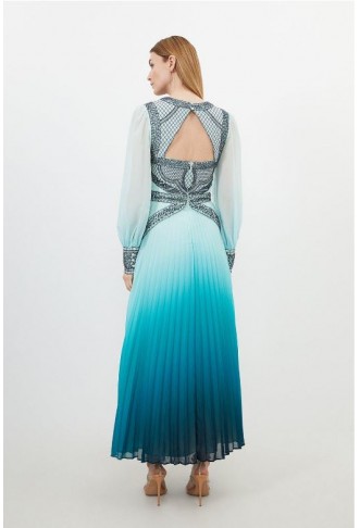 Ombre Embroidery Woven Maxi Dress