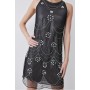 Black Crystal Embellished Metallic Sheer Mini Dress