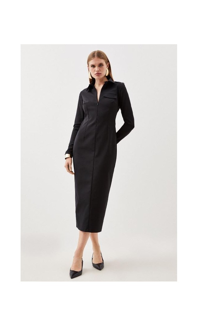 Tailored Pocket Detail Fitted Maxi Shirt Dress