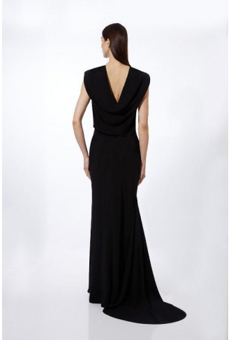 Petite Premium Bonded Crepe Drape Detail Maxi Dress