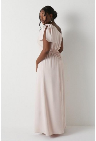 Plus Size Bow One Shoulder Bridesmaids Maxi Dress