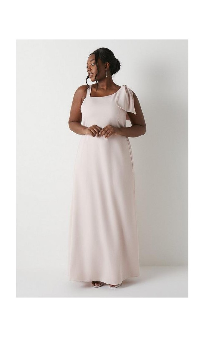 Plus Size Bow One Shoulder Bridesmaids Maxi Dress