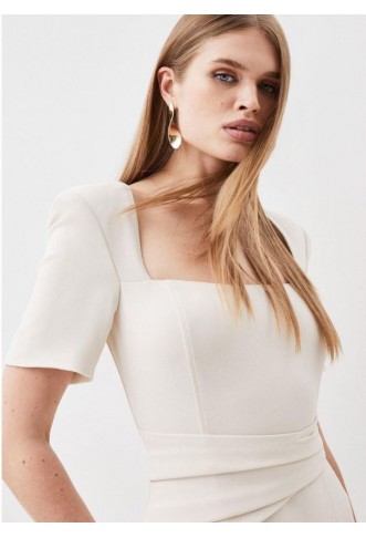 Premium Crepe Square Neck Pencil Midi Dress