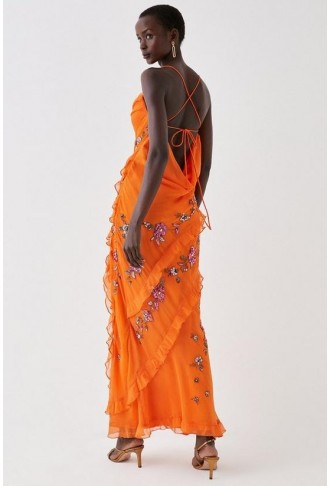 Embellished Strappy Tie Back Maxi Dress