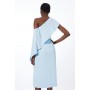 Compact Stretch Viscose Tailored One Shoulder Drape Detail Midi Dress