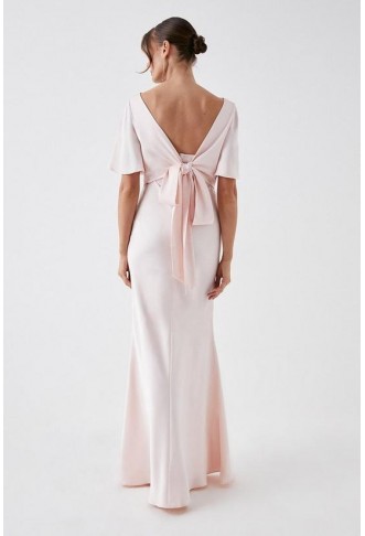 Tie Back Satin Back Crepe Bridesmaids Dress