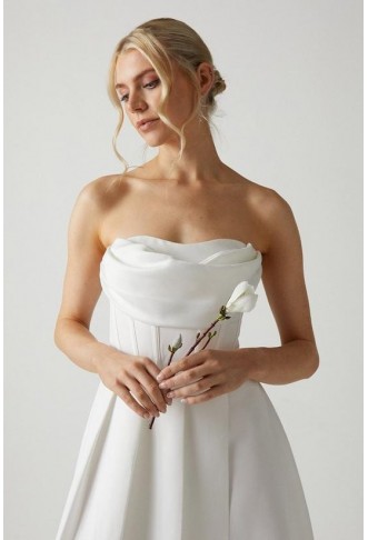 Full Skirted Cowl Neck Satin Wedding Dress