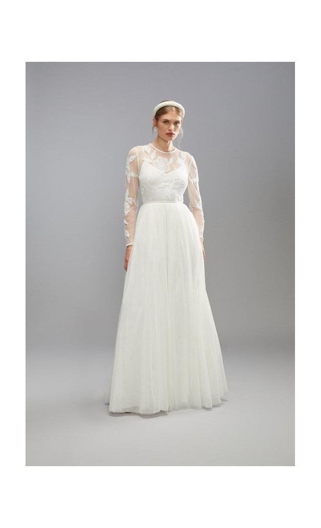 Premium Blossom Applique Full Skirted Wedding Dress