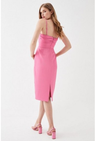 Twist Front Stretch Crepe Pencil Dress