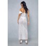Lace Sheer Ruched Off Shoulder Pant Insert Maxi Dress