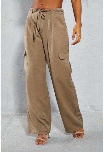 Tie Waist Pocket Relaxed Cargo Trousers