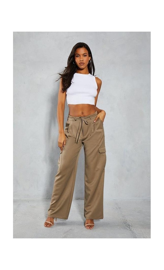Tie Waist Pocket Relaxed Cargo Trousers