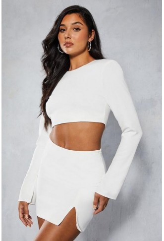 Shoulder Pad Tailored Long Sleeve Top & Mini Skirt Co-ord