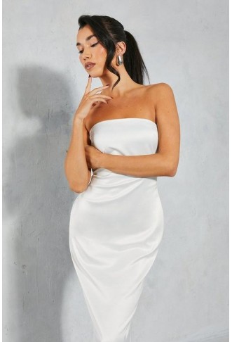 Satin Bandeau Pocket Detail Maxi Dress