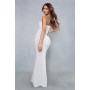 Lace Overlay Mesh Fitted Flare Hem Bandeau Maxi Dress