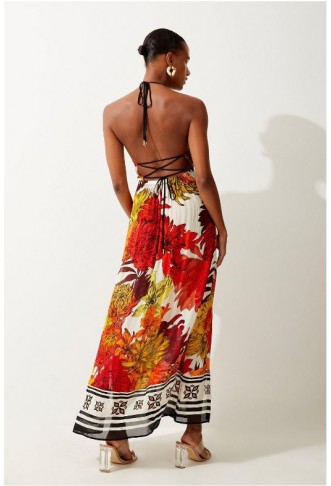 Viscose Georgette Border Print Halterneck Maxi Beach Dress