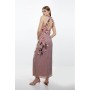 Crystal Embellished Embroidery And Applique Woven Halter Woven Maxi Dress