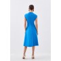 Blue Petite Tailored Seam Detail High Neck Full Skirt Midi Dress