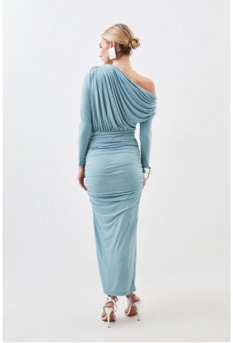 Pale blue Petite Drapey Crepe Jersey Asymmetrical Midaxi Dress