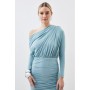 Pale blue Petite Drapey Crepe Jersey Asymmetrical Midaxi Dress