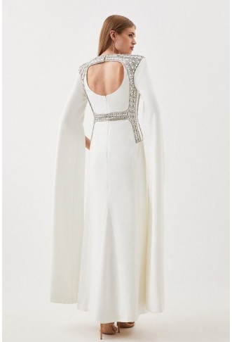Petite Embellished Caddy Cape Sleeve Woven Maxi Dress