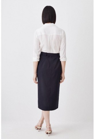 Tall Wool Blend Pocket Detail Midi Skirt