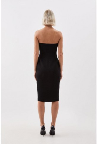 The Founder Compact Stretch Viscose Bandeau Pencil Tailored Midi Dress